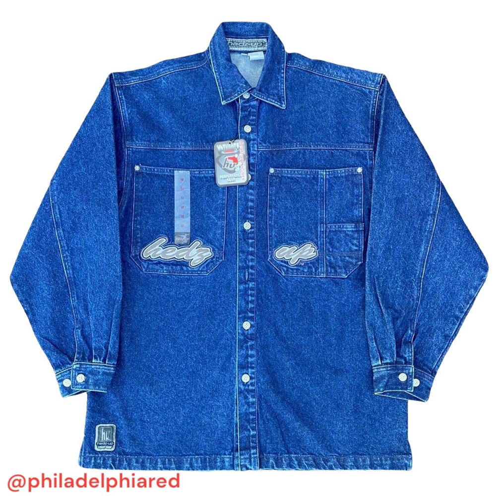Vintage 1990s Rave Hip Hop B Boy style Heads Up Jeans denim shirt jacket
